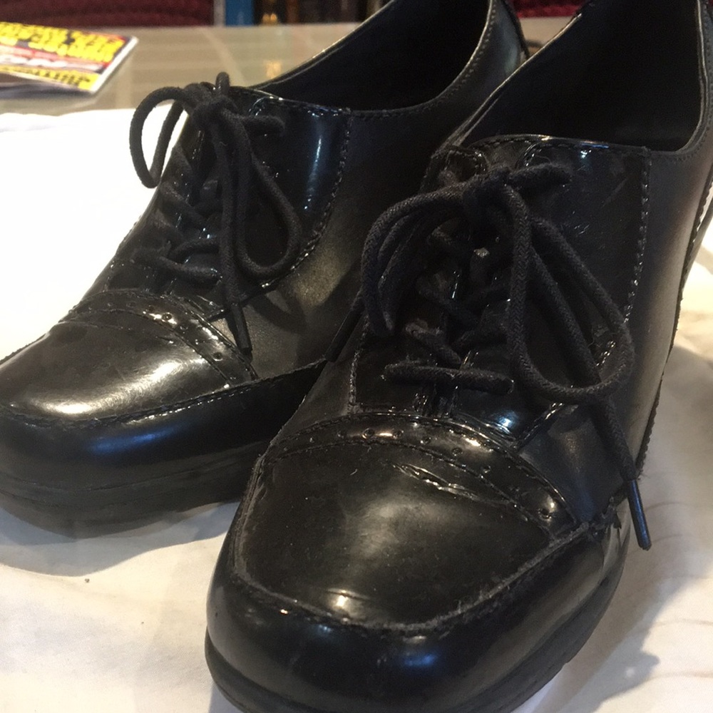 Clarks Black Leather and Vinyl Heels